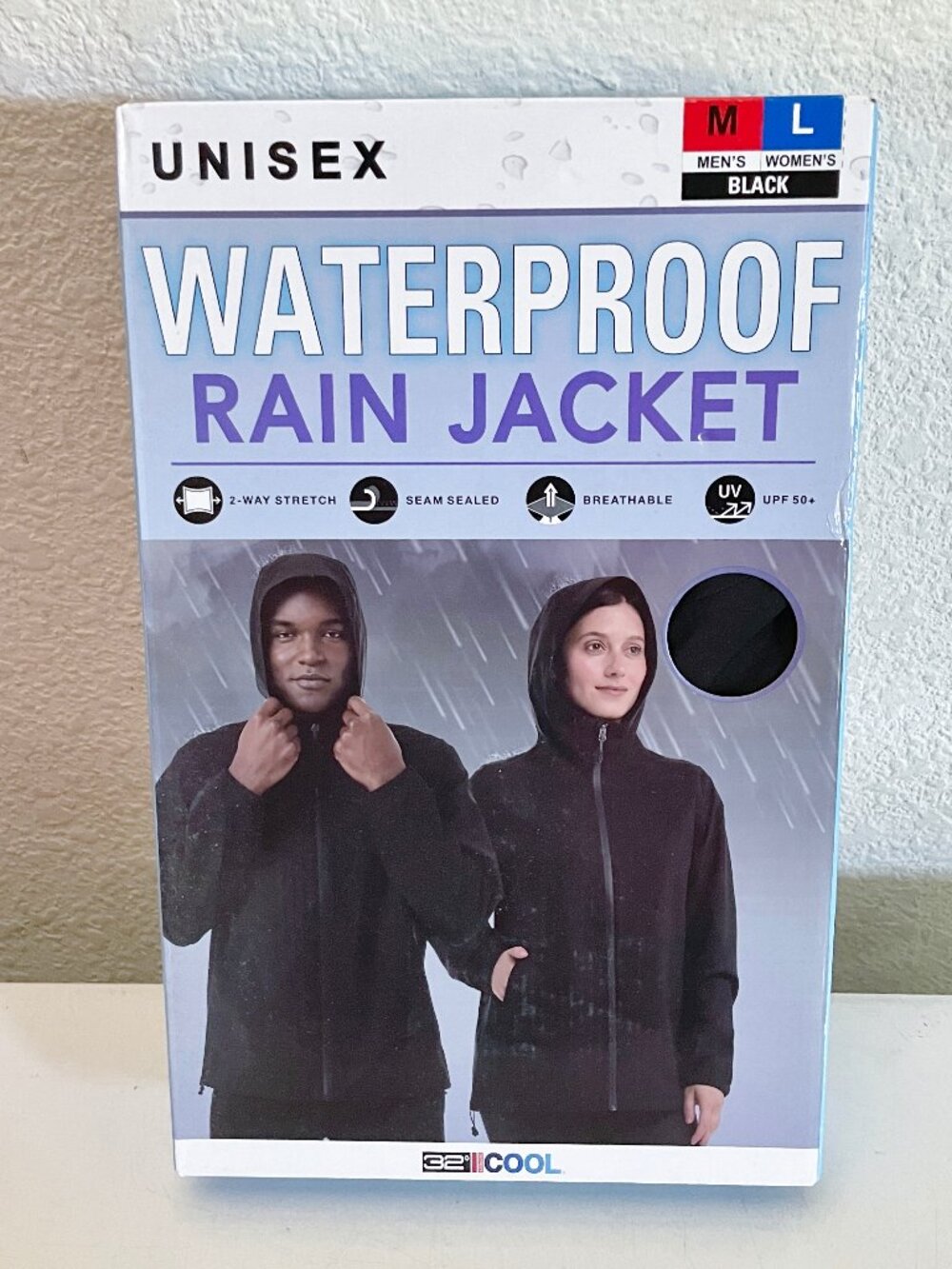 NEW 32 Degrees Cool Waterproof Rain Jacket Unisex Black Mens M Womens L UPF 50+